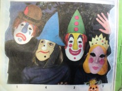 8780 4 FACE  MASKS, 2 CLOWNS, PRINCESS, WITCH MASK PATTERN
